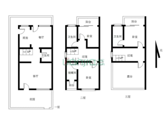 此房满五唯一 毛坯 南北通透 上下三层有前花园 后菜园-户型图