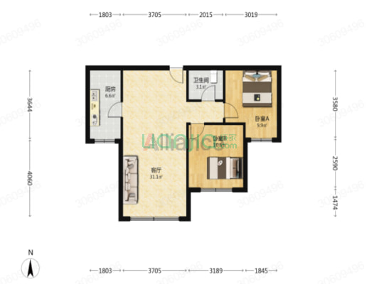 业主急售 高新版块优质2居 拎包入住-户型图