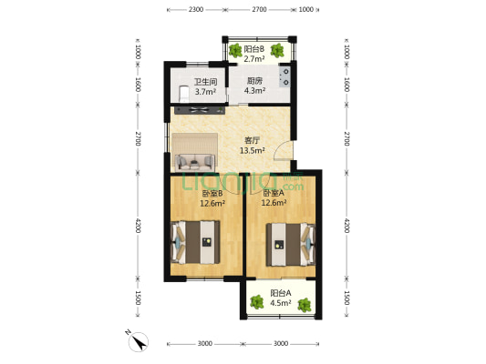 海鹏苑 2室1厅1卫 72平方