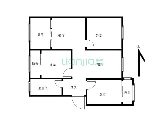 翰林世家三室两厅一厨一卫，楼梯5 层，采光好-户型图
