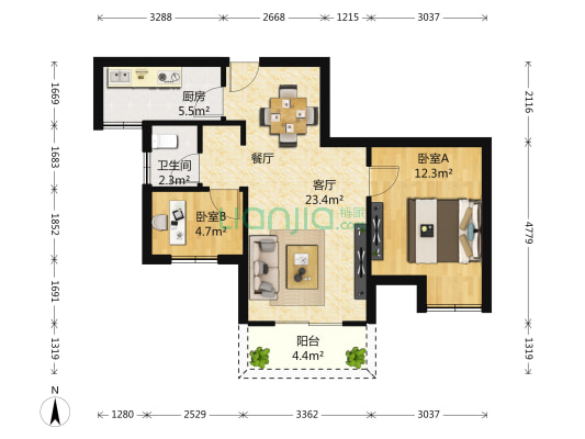启迪方洲泽园 2室1厅1卫 77平方