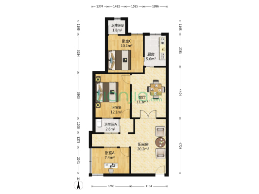 进修弄 3室1厅2卫 58平方