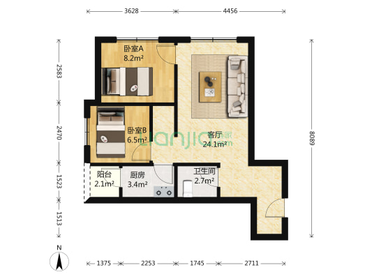中德阳光花城 2室1厅1卫 67平方