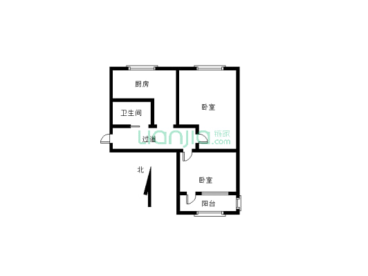 二砖小区步梯4楼2居室通透户型拎包入住-户型图