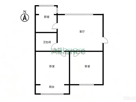 学园小区 2室1厅 南 北-户型图