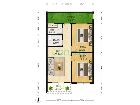 辐照中心 2室1厅1卫 78平方