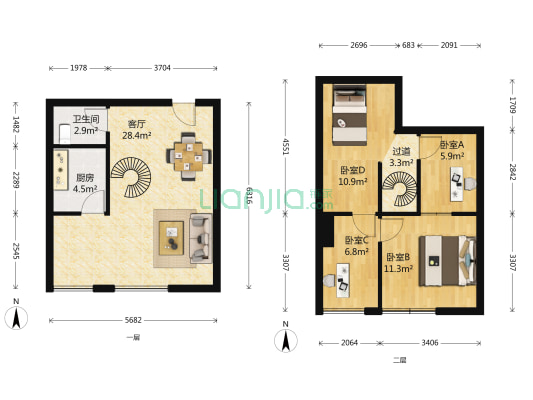 金科500间 4室1厅1卫 77平方