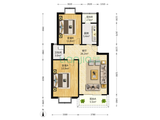 丽都城假日景苑 2室2厅1卫 86平方