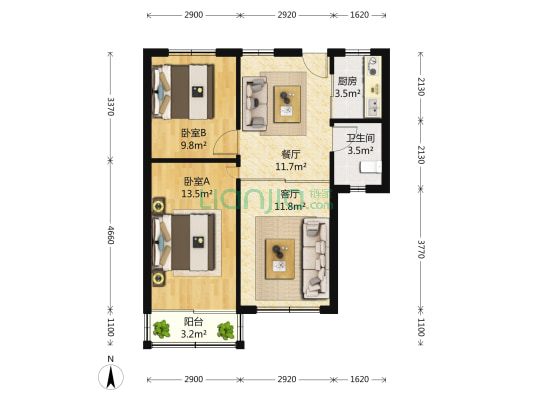 上音小区 2室2厅1卫 84平方