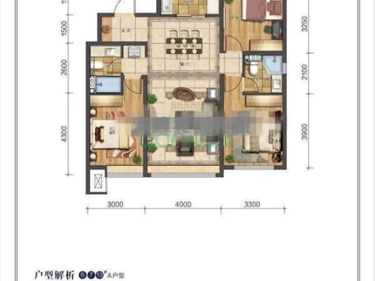科海明珠碧玺大三阳户型3居室117平米中等装修-户型图