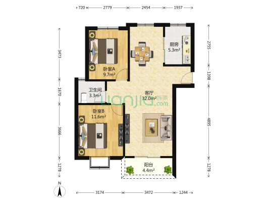 碧水兰庭 2室1厅1卫 91平方