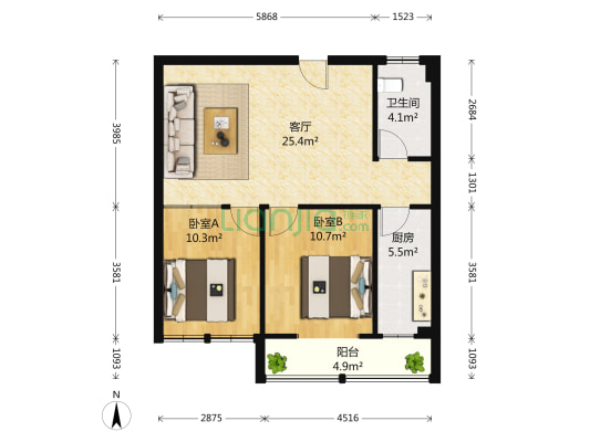 怡丰佳苑 2室1厅1卫 88平方