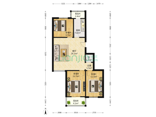 天泽苑小区 3室1厅1卫 101平方