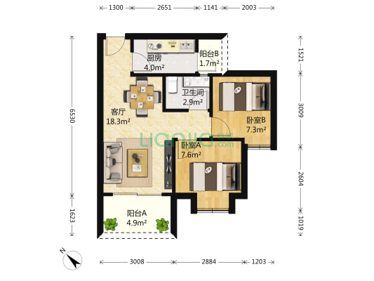 半山语林公寓 2室1厅1卫 55平方