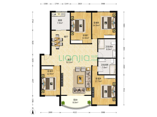 海神花园 4室1厅2卫 158平方
