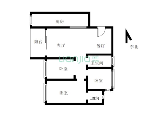 房子户型方正 正规三室两厅两卫 证件在手-户型图