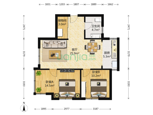数控大厦 2室1厅1卫 88平方