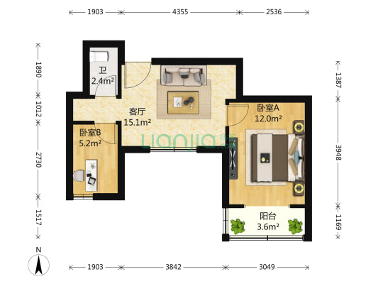 民盛园 2室1厅1卫 55平方