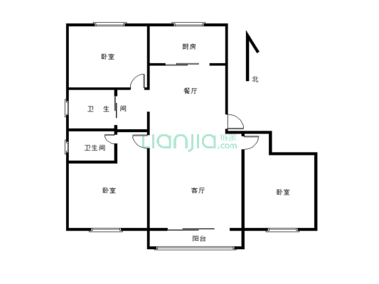 此小区的三室两厅一厨两卫的房子，采光好-户型图