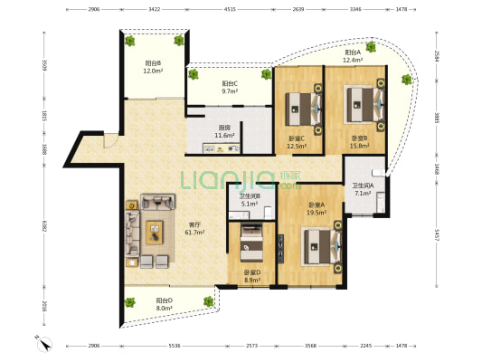 当代天境思明 4室1厅2卫 213平方