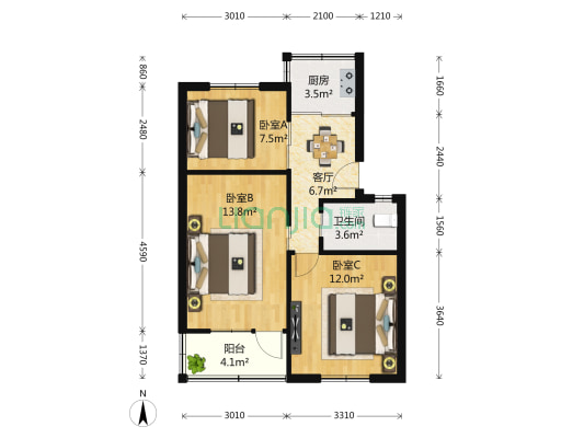 仓城六村 3室1厅1卫 68平方