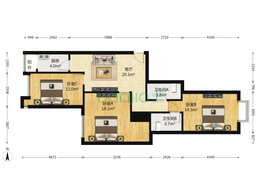 都市心海岸 3室1厅2卫 111平方