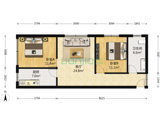 赛瑞小区南区 2室1厅1卫 88平方