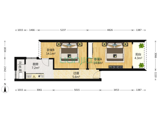 桂王桥西街65号 2室0厅1卫 63平方