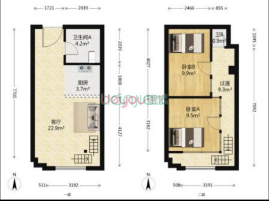 立德复式公寓，精装修家具家电保养好，中上楼层采光好