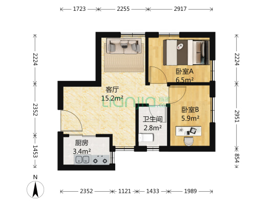 敦信大厦 2室1厅 东北