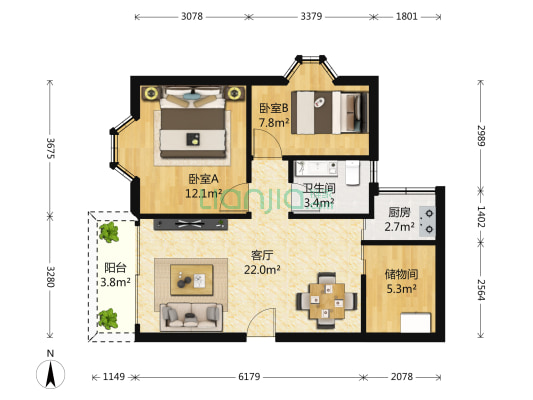 东方半岛花园A区 3室1厅 263万