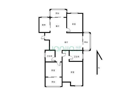 紫竹园144平3房2厅2卫2阳台精装修-户型图