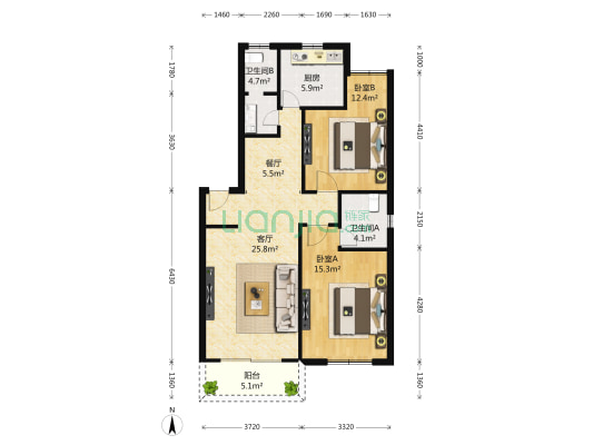 紫罗兰花苑 2室2厅2卫 101平方