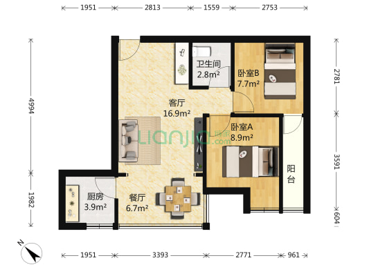 锦绣东方 2室2厅1卫 62平方