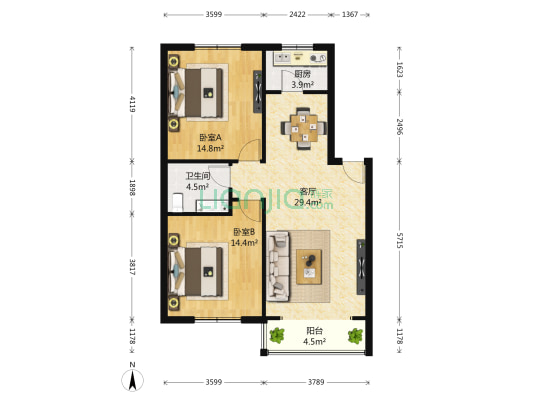 康居兴苑 2室1厅1卫 85平方
