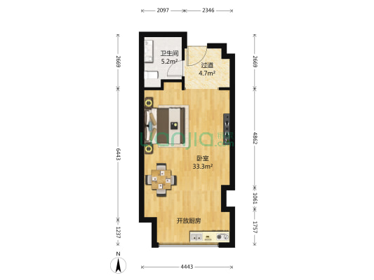 上线6号 1室0厅1卫 64平方