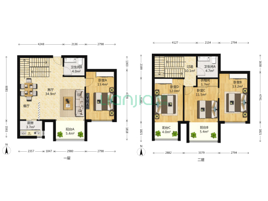 远大园五区 4室1厅2卫 169平方