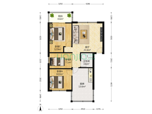 三源弘 3室1厅1卫 89平方