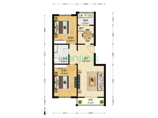 水琳园 2室2厅1卫 108平方
