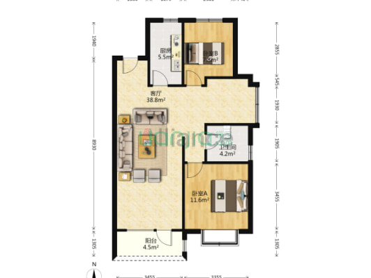涿州城西 桃源新都孔雀城100平通透三居中高楼层-户型图