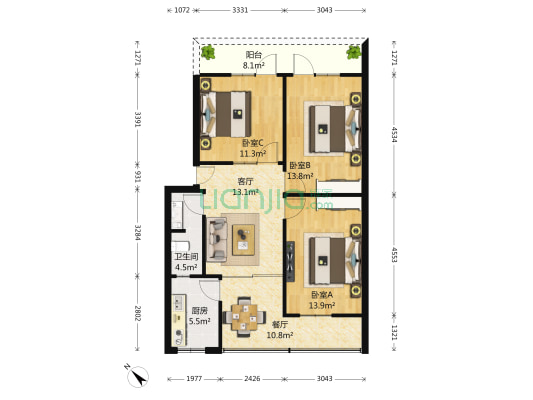 慈惠堂街16号 3室2厅1卫 93平方