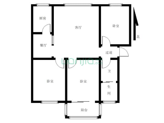 三室两厅户型方正 简单装修带家具家-户型图
