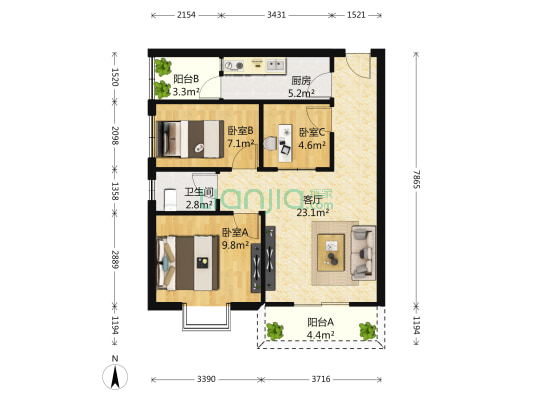 和亨雅园 3室1厅1卫 75平方