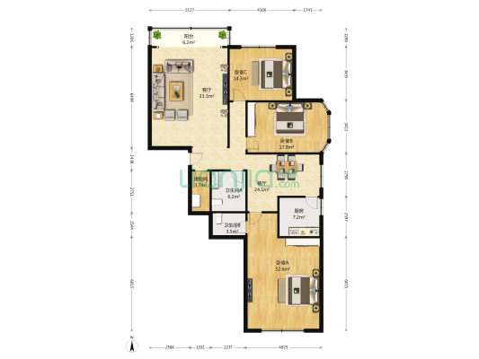 迎宾花园 3室2厅2卫 170平方