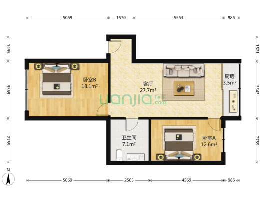 奉天家园 2室1厅1卫 91平方
