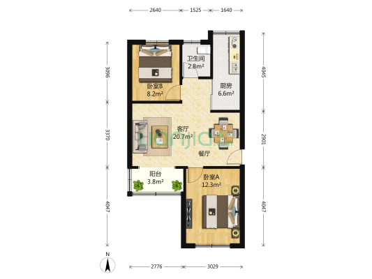 奥林园 2室1厅1卫 73平方