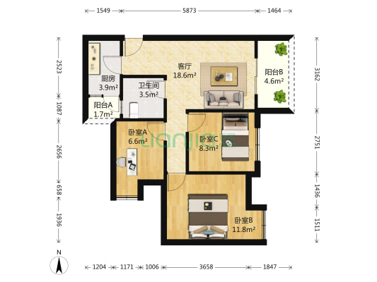 怡景阁 3室1厅1卫 83平方