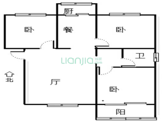 长天小区 3室2厅 南 北-户型图
