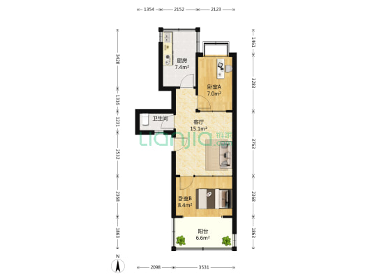 花园里 2室1厅1卫 55平方