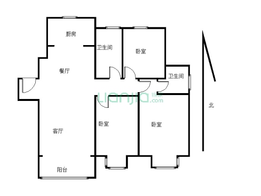 三居室南北通透，毛坯房可随意装修，带车位，中间楼层-户型图